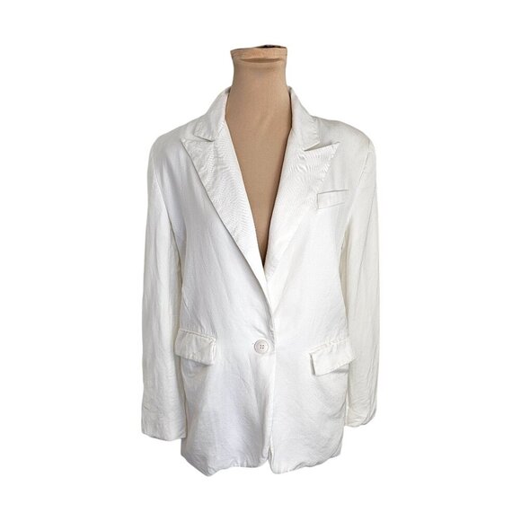 Bardot White Linen Blend Front Button Blazer w/ Shoulder Pads Sz 6 - Picture 2 of 9